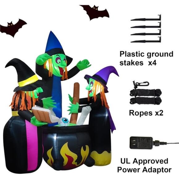 Halloween Inflatables Outdoor Decorations,6 Feet 3 Witches, LED Lights, Blow up - Picture 3 of 7